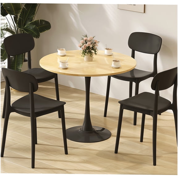 CHAMPFLAG 24 Inch Round Kitchen Table, MDF Top with Steel Tulip Base, Natural Wood Grain Finish, Minimalist Dining & Coffee Table for Small Spaces