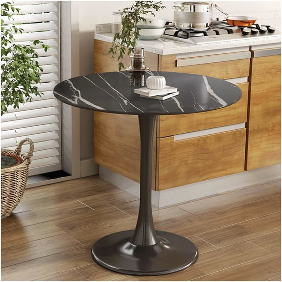 CHAMPFLAG 24 Inch Round Kitchen Table with Black Marble Top, Modern Tulip Base Dining Table for Small Spaces, Easy Assembly MDF and Metal Table