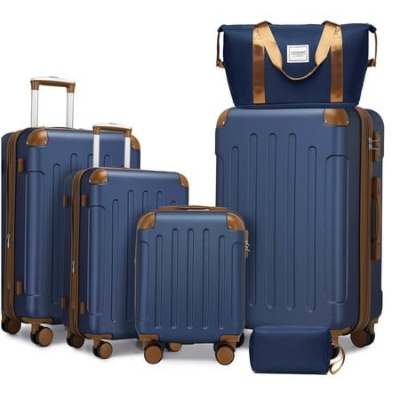 CHAMPFLAG 360 Spinner Wheel Expandable Luggage Set, 6-Piece Hardside with TSA Lock &; Duffel Bag, Navy
