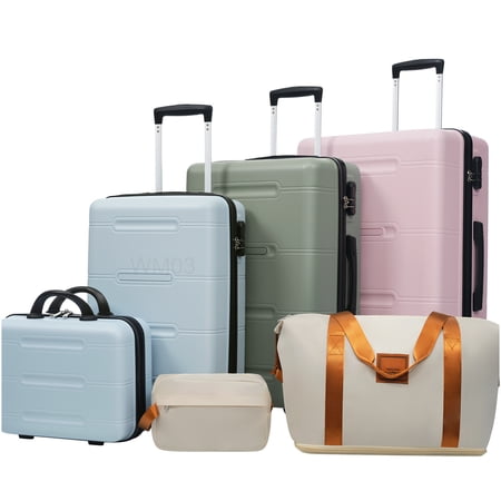 CHAMPFLAG 360 Spinner Wheel Luggage Set 6 Pieces, ABS Hard Case with Combination Lock and Packing Organizers