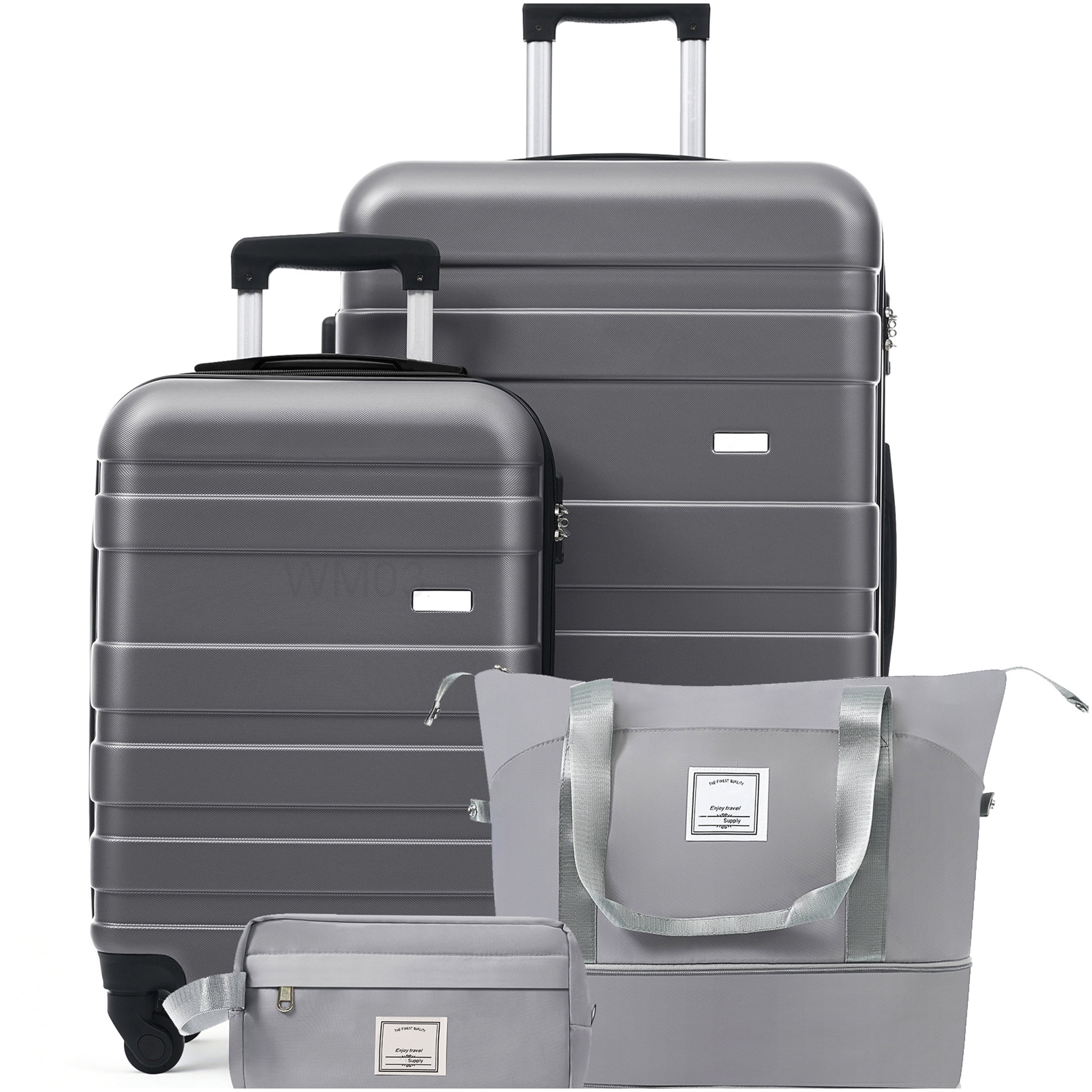 CHAMPFLAG 4-Piece ABS Suitcase Set with TSA Locks, 20in &; 28in, Grey Spinner Luggage and Toiletry Organizer