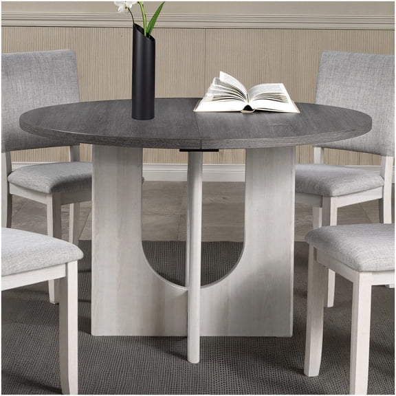 CHAMPFLAG 47.3 Inch Round Pedestal Dining Table in Gray, U-Shaped Base Transitional Furniture for Kitchen & Dining Area