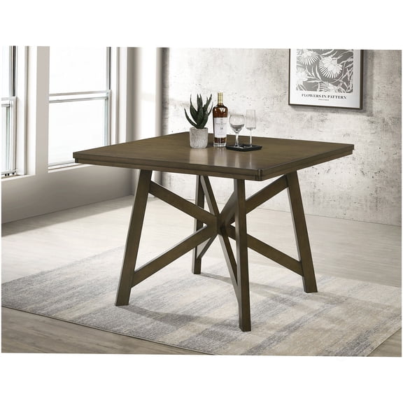 CHAMPFLAG 47 Inch Square Counter Height Dining Table, Rustic Brown Finish, Transitional Design with Angled Legs, Seats 4
