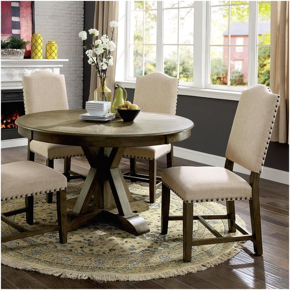 CHAMPFLAG 54 Inch Round Solid Wood Dining Table, Light Oak Finish, Pedestal Base Farmhouse Style