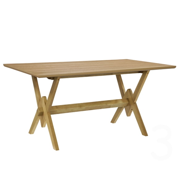 CHAMPFLAG 63 Inch Double V-Leg Dining Table, Solid Wood Farmhouse Style, Seats 6, Natural Finish