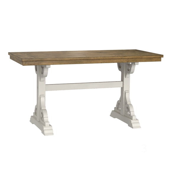 CHAMPFLAG 74 Inch Rustic Dining Table, Brown Wood Top with White Trestle Legs, Easy Assembly
