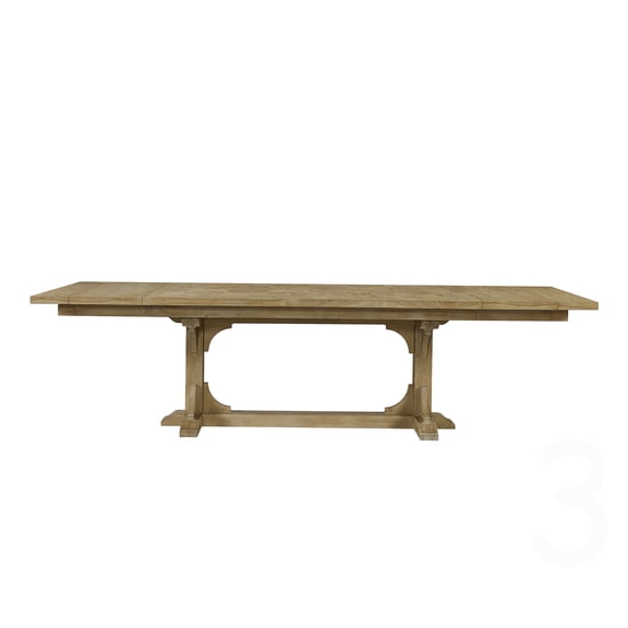 CHAMPFLAG 84 to 114 Inch Extendable Dining Table, Solid Wood Trestle Base in Warm Cashew Finish