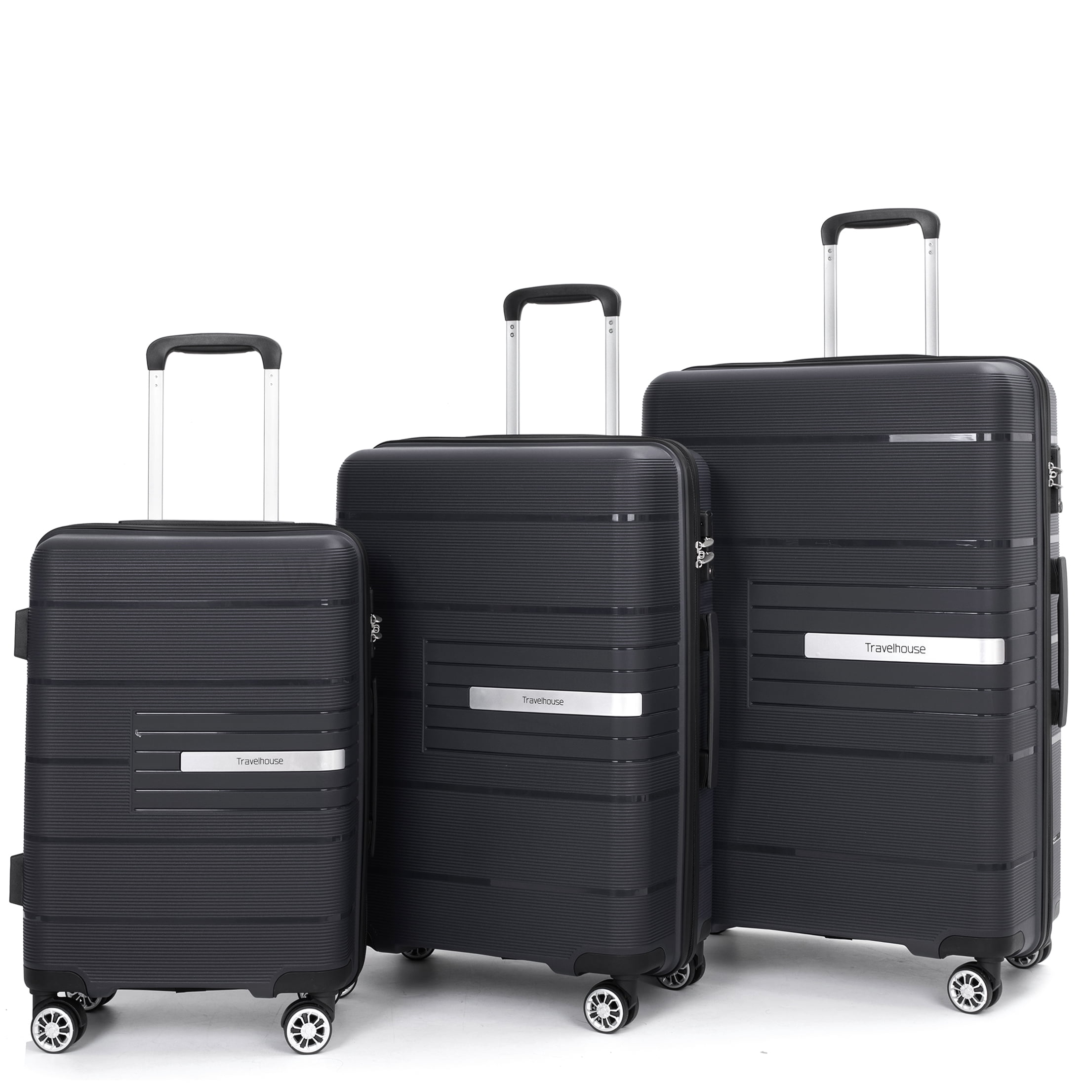 CHAMPFLAG ABS Hardshell 3-Piece Luggage Set with Double Spinner Wheels &; TSA Lock | Lightweight Checked and Carry On Suitcase in Black