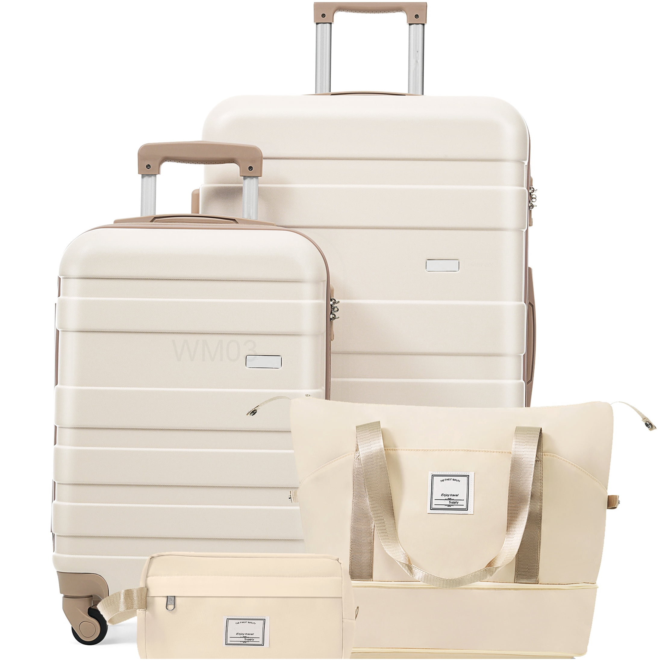 CHAMPFLAG ABS Spinner Wheel Luggage Set 4-Piece with TSA Lock, Ivory Gold Carry On Checked Suitcase and Wet-Dry Toiletry Bag