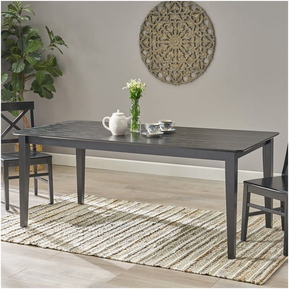 CHAMPFLAG Black Solid Wood Dining Table, Square Leg Farmhouse Style, Minimalist Slatted Top for Kitchen and Dining Room