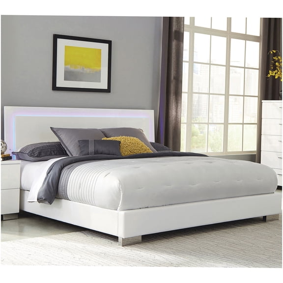 CHAMPFLAG California King Size Platform Bed Frame with LED Lights, Upholstered Headboard, and Storage