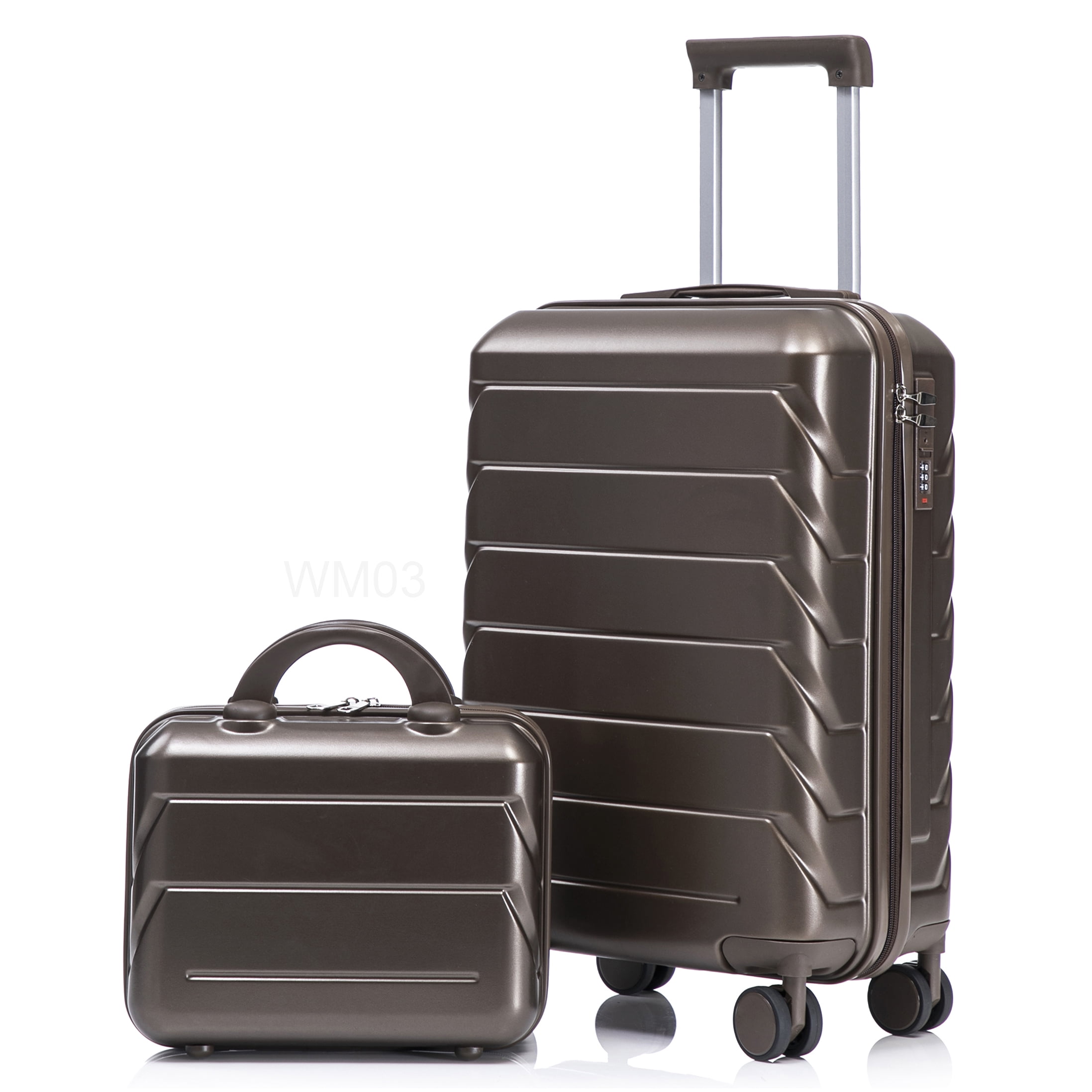 CHAMPFLAG Carry On Luggage 20 Inch with Makeup Case, ABS Spinner Suitcase Set, Combination Lock, Silent 360 Wheels for Air Travel, Brown