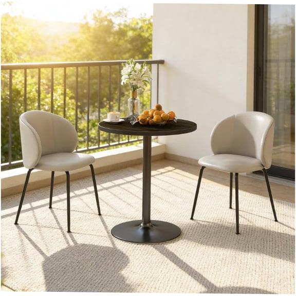 CHAMPFLAG Compact Round Kitchen Table for 4, Black Modern Dining Table with Melamine Top, Easy Clean