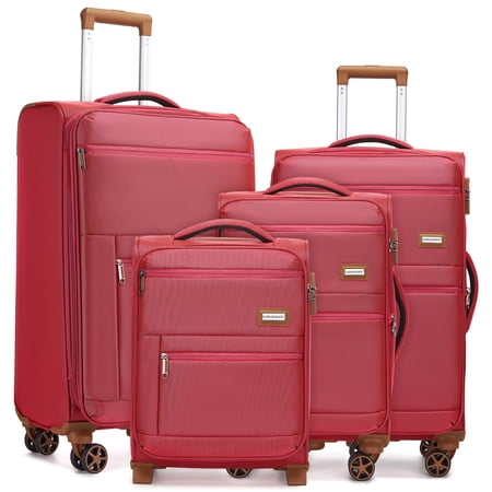 CHAMPFLAG Complete 4pc Luggage Set with Spinner Wheels, Softside Rose Red Suitcases, TSA Approved Lock