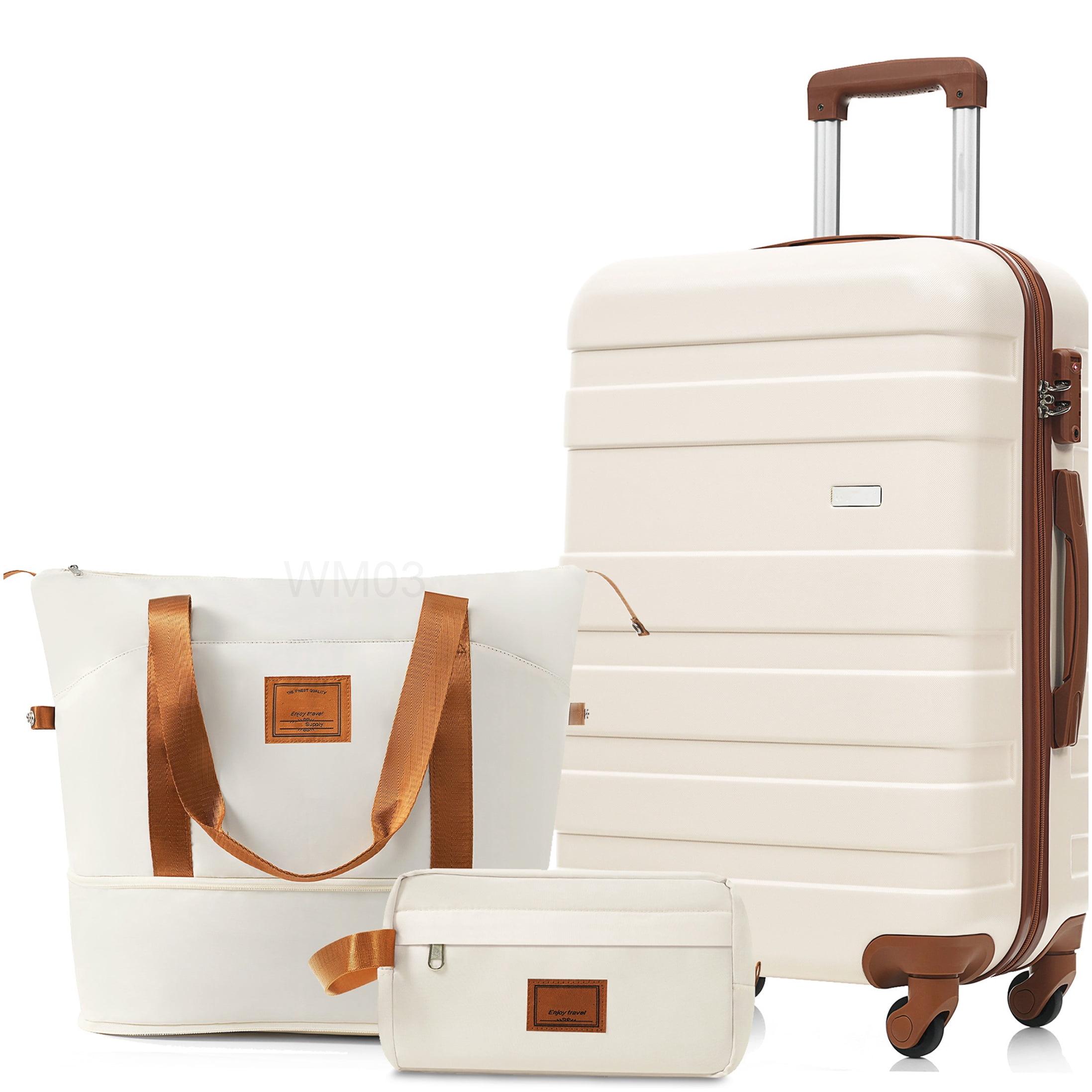 CHAMPFLAG Complete Travel Luggage Set: Ivory ABS 24" Checked Bag, Duffel &; Wet-Dry Toiletry Bag with TSA Lock