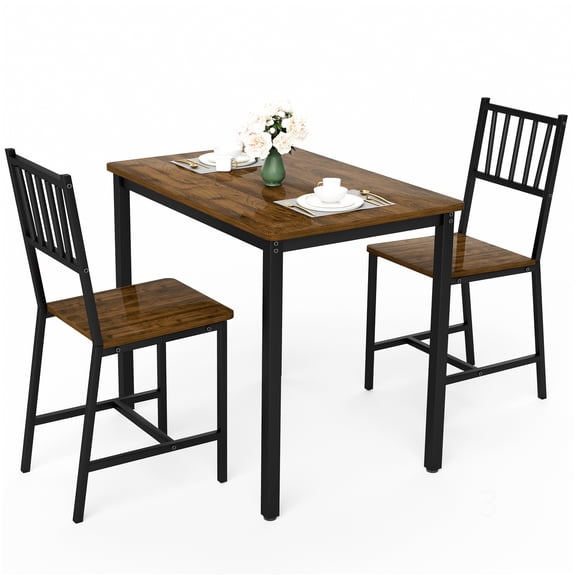 CHAMPFLAG Counter Height Dining Table Set with 2 Benches, Industrial Style Walnut Finish Kitchen Table for Breakfast Nook, Apartment, Small Spaces