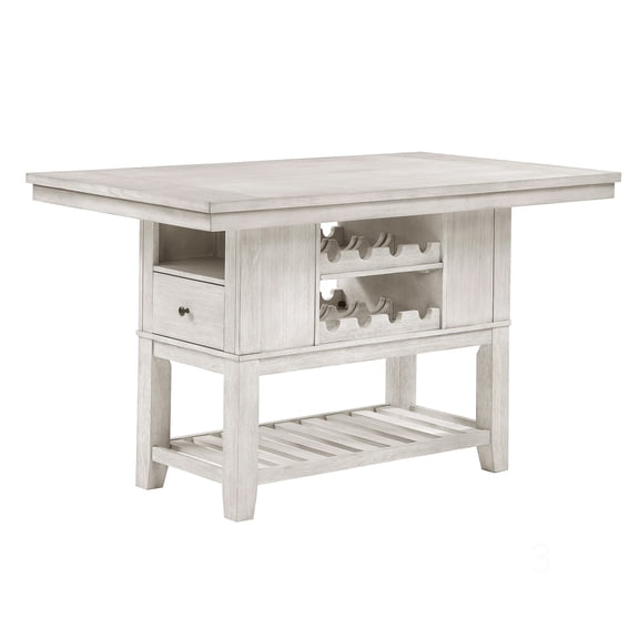 CHAMPFLAG Counter Height Dining Table with Drawers and Wine Storage, Antique White Farmhouse Kitchen Table for 6 Seats