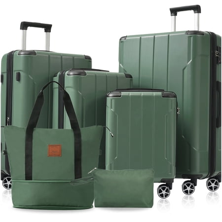 CHAMPFLAG Expandable ABS Hardshell Suitcase Set 6pc with TSA Locks, Spinner Wheels, Lightweight Luggage in Green for All Trips