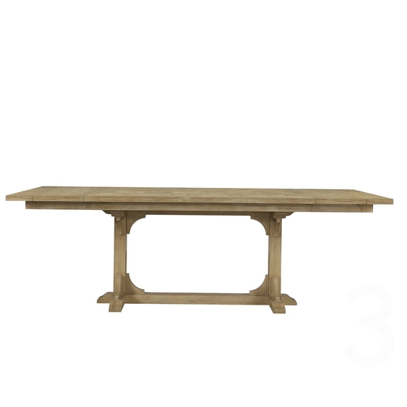 CHAMPFLAG Expandable Counter Height Dining Table in Beige, Solid Wood Trestle Base with Geometric Pattern Top