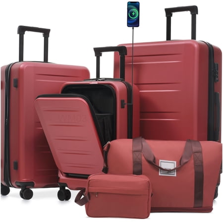 CHAMPFLAG Expandable Hardside Luggage Set 5 Pcs with USB, Front Opening &; Double Spinner Wheels