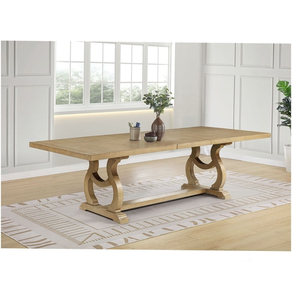 CHAMPFLAG Expandable Rectangular Dining Table, Trestle Base, Barley Brown Finish - Fremont Farmhouse Wood Table