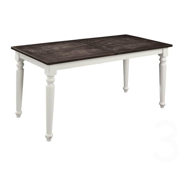 CHAMPFLAG Extendable Dining Table with Leaf, Rustic Brown and White Kitchen Table, Solid Wood Farmhouse Table