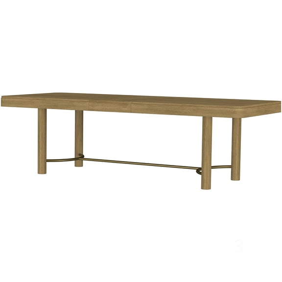 CHAMPFLAG Extendable Dining Table with Removable Leaf, Sand Wash Wood Finish & Antique Brass Trestle Base, Seats 8, Rustic Modern Design