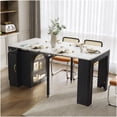thumbnail image 1 of CHAMPFLAG Extendable Kitchen Table with Outlet, Mobile Island on Wheels with LED Lights and Storage Cabinet, Expandable Dining Table in Black Marble White, 1 of 1