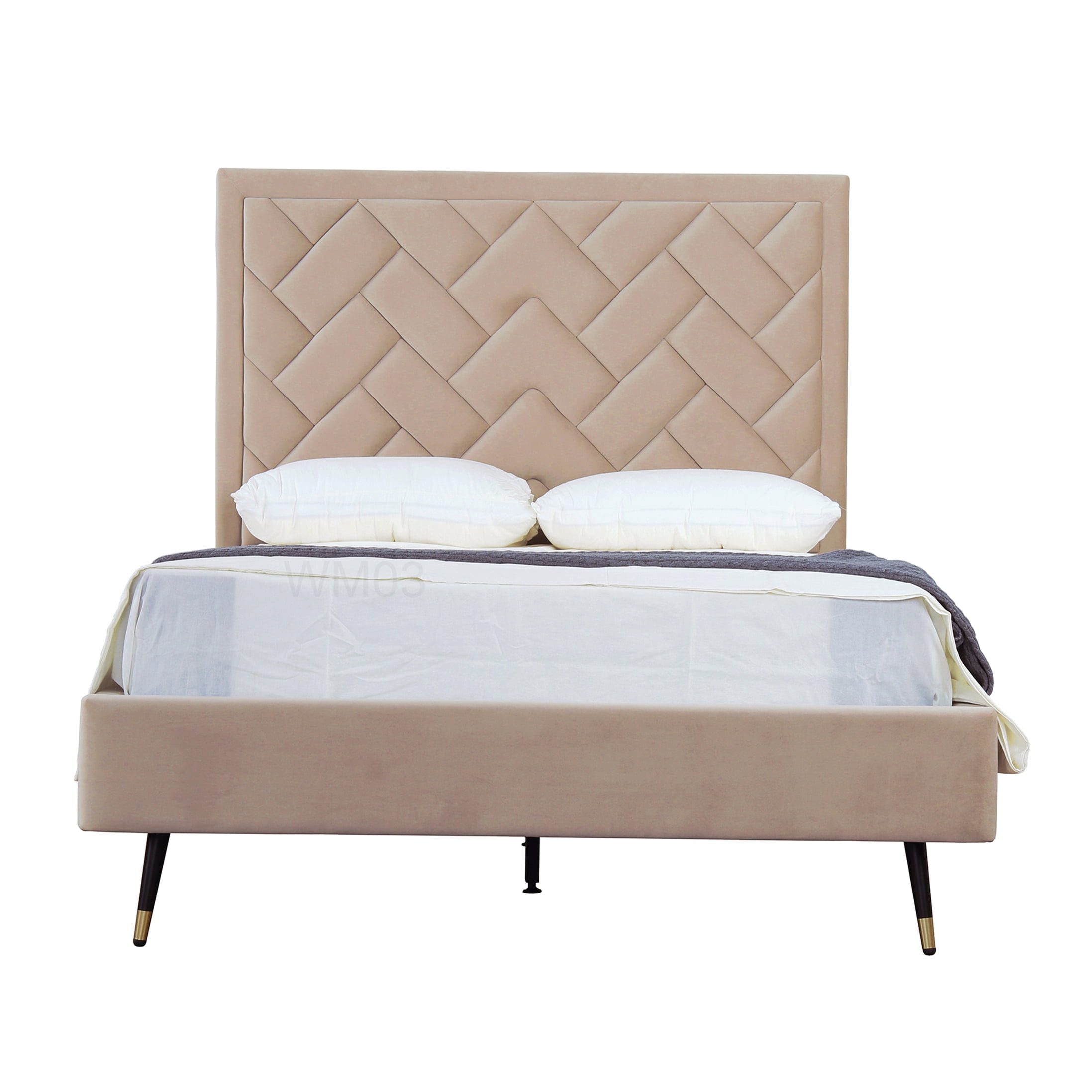 CHAMPFLAG Full Bed Frame with Velvet Upholstery and Headboard, Mid ...
