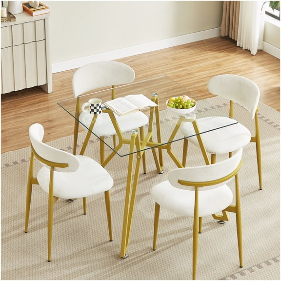 CHAMPFLAG Gold Leg Tempered Glass Square Dining Table, 35 Inch Small Kitchen Table for 4, Modern Minimalist Breakfast Nook Table, Easy to Clean