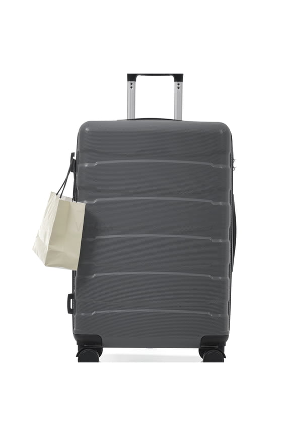 Gray Expandable Hardside Suitcase 24 Inch, ABS Material Checked Luggage with TSA Lock and 4 Spinner Wheels