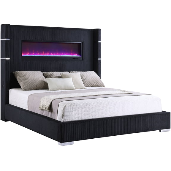 CHAMPFLAG King Size Upholstered Platform Bed with RGB LED Lights, Remote & Wingback Design