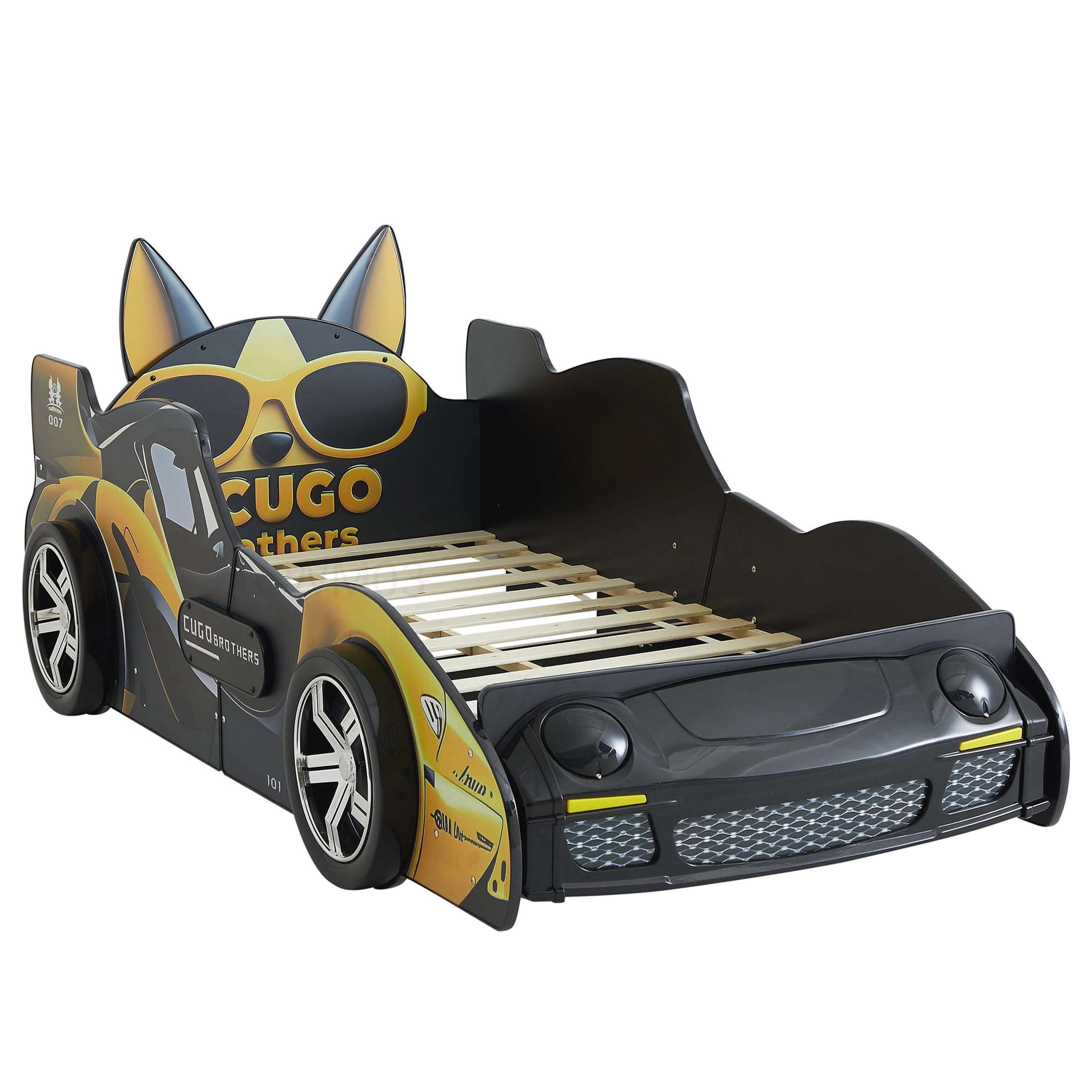 CHAMPFLAG LED Illuminated Race Car Bed Twin, Cartoon Dog Themed Bed ...