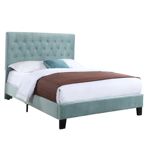 CHAMPFLAG Light Blue California King Bed Frame, Upholstered Platform Bed with Foam Padding and Storage Space