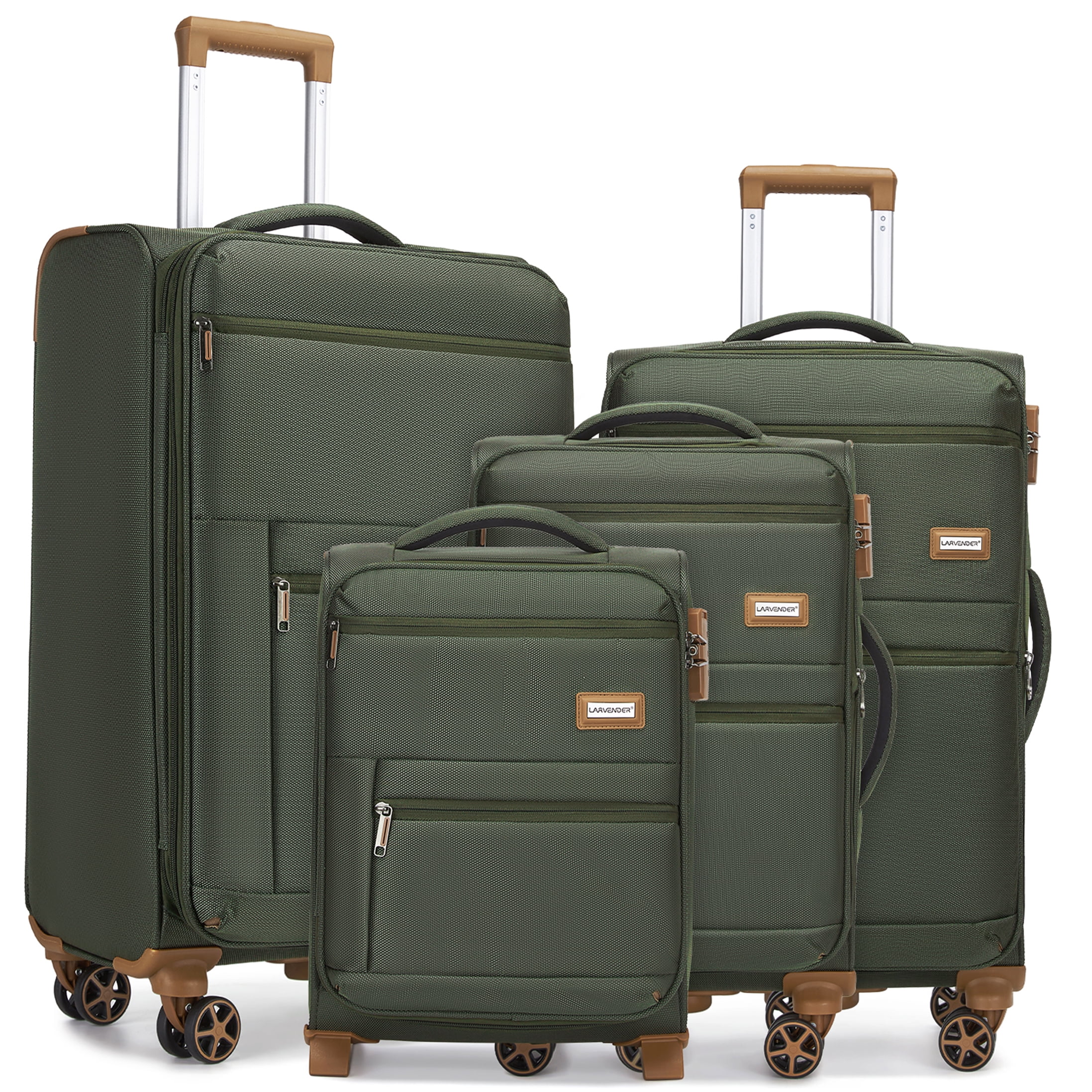 CHAMPFLAG Lightweight Army Green 4pc Luggage Set with Spinner Wheels, TSA Lock, Expandable Softside Suitcases