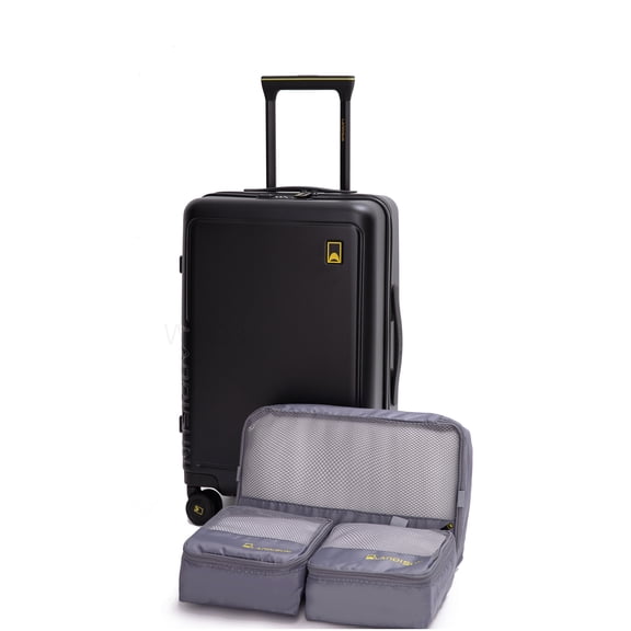 CHAMPFLAG Lightweight Black Hardshell Carry On Spinner, 3pc Set with Storage Bags for Short Trips, Durable ABS Suitcase