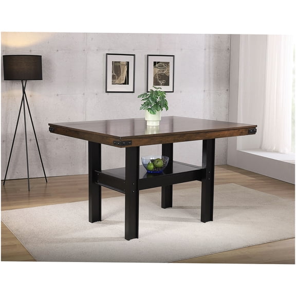 CHAMPFLAG Mango Oak and Black Counter Height Kitchen Table with Storage Shelf