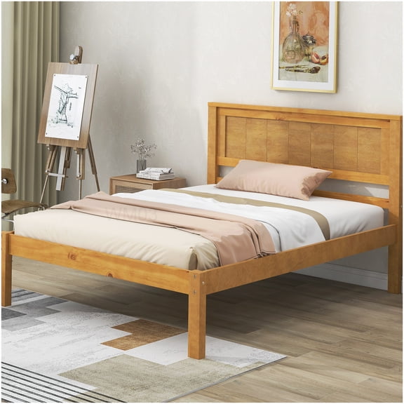 CHAMPFLAG Minimalist Solid Wood Platform Bed Frame with Headboard, Twin Size, Underbed Space, No Box Spring Needed