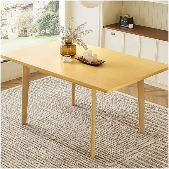 CHAMPFLAG Modern Farmhouse Dining Table 60 Inch, Solid Wood Base Kitchen Table in Natural Finish for 6-8 People