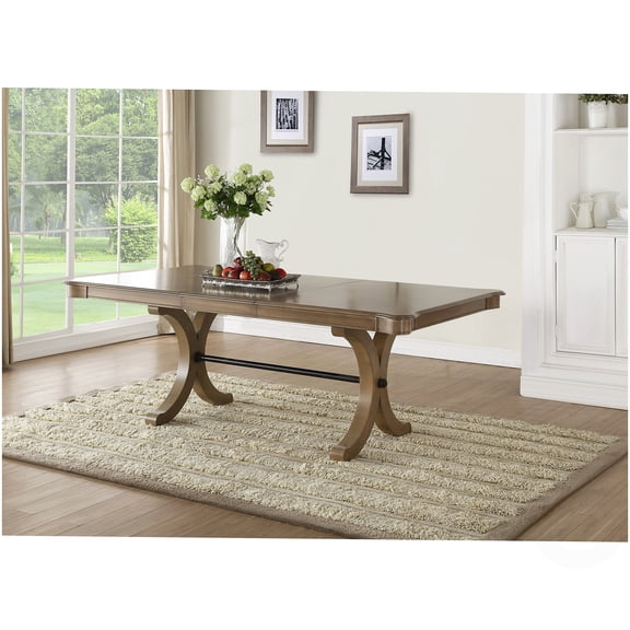 CHAMPFLAG Modern Farmhouse Dining Table with Extension Leaf, Light Grey Oak Finish, X-Trestle Base