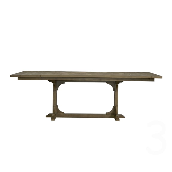 CHAMPFLAG Modern Farmhouse Expandable Dining Table in Almond - Counter Height with Trestle Base