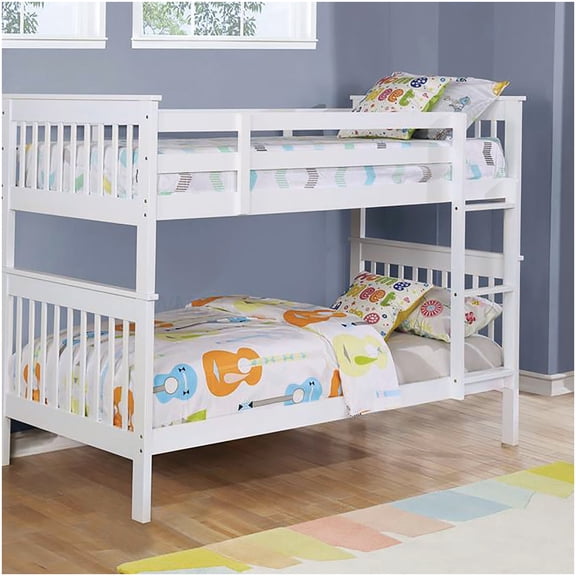 CHAMPFLAG Modern Farmhouse Twin Bunk Bed with Ladder, Solid Wood Slatted Frame for Space Efficient Sleeping