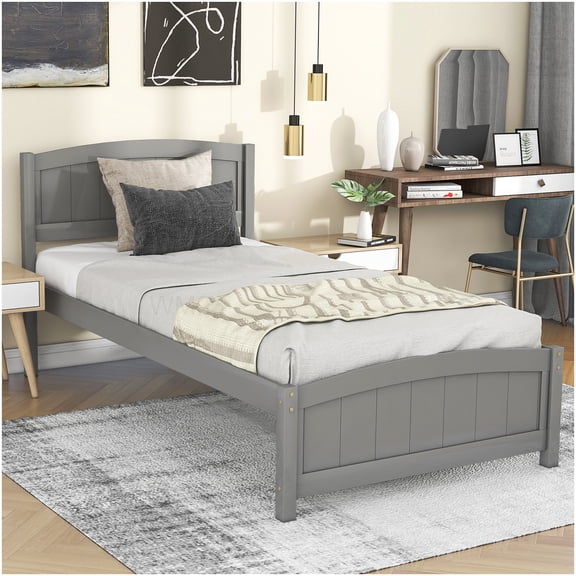 CHAMPFLAG Modern Platform Bed Frame, Full Size with Headboard, Solid Wood Structure, 10 Support Slats, No Box Spring Necessary