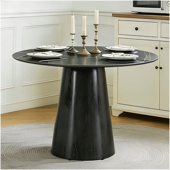 CHAMPFLAG Modern Round Dining Table 42 Inch, Sintered Stone Top Kitchen Table, Stable Base for Small Space, Apartment Dining Room Furniture