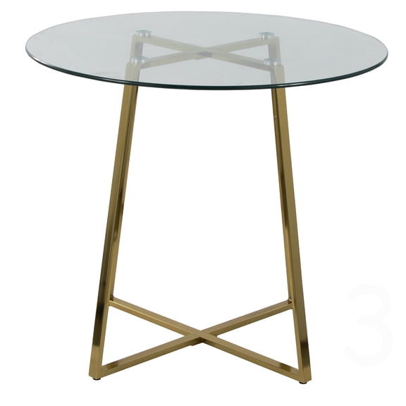 CHAMPFLAG Modern Round Dining Table, Gold Metal Base & Clear Tempered Glass Top for Kitchen Dinette