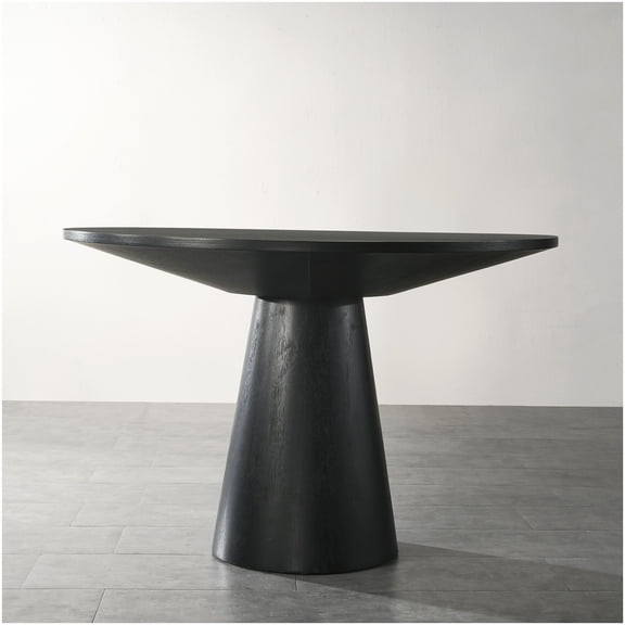 CHAMPFLAG Modern Round Dining Table with Pedestal Base, Solid Wood Construction, Ebony Finish, Seats 4
