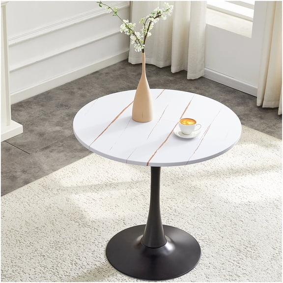 CHAMPFLAG Modern Round Tulip Pedestal Table, 31.5 Inch Circle Dining Table for Small Space, White Kitchen Table with Sturdy Metal Base, Mid Century Style