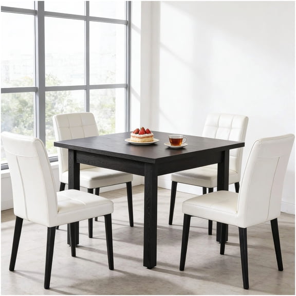 CHAMPFLAG Modern Square Kitchen Table, Black Wood Dining Table with Rustic Textured Top for Home