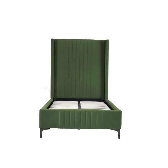 CHAMPFLAG Moss Green Velvet Upholstered Twin Bed Frame with Headboard, Platform Base, No Box Spring Needed