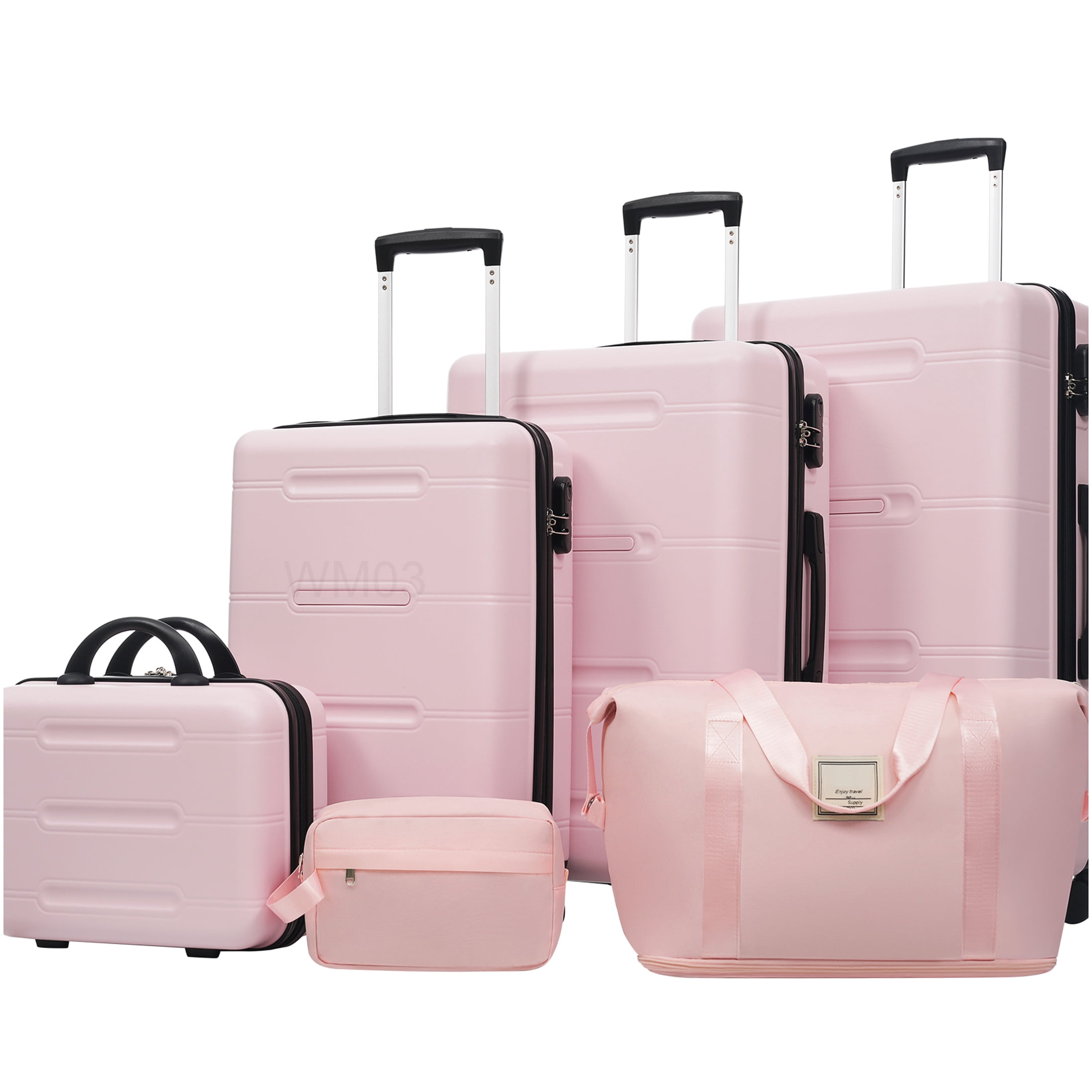 CHAMPFLAG Pink ABS 6-Piece Hardside Luggage Set with Double Spinner Wheels, Combination Lock, Includes Carry-On, Checked Suitcase, Duffel &; Cosmetic Case
